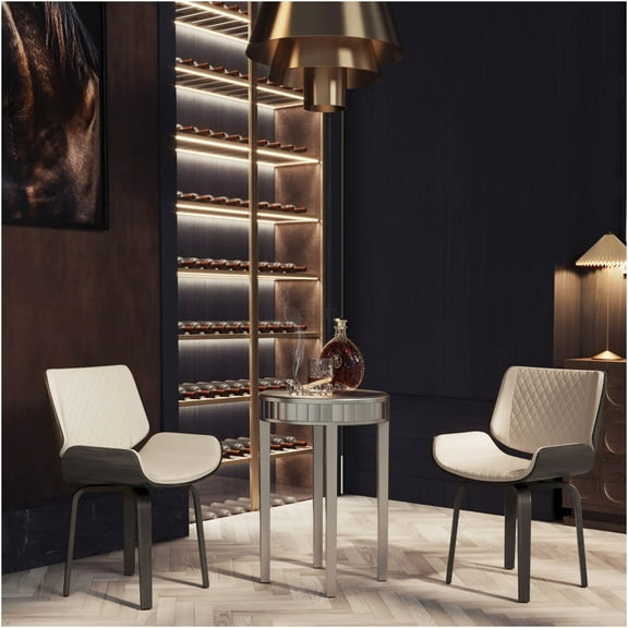 JERFIT Mid-Century Modern Swivel Dining Chairs Set of 2, Beige PU Leather Upholstered Accent Chairs with 360° Rotation for Kitchen, Office, Dining Room