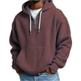 thumbnail image 2 of Mens Hoodies Pullover Quarter Zip Casaul Long Sleeve Drawstring Waffle Knit Hooded Sweatshirt with Pocket Light Brown XL, 2 of 4