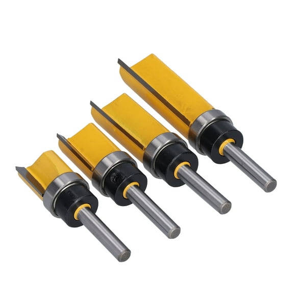 Bearing Straight Bits, 1/4in Shank Carbide Woodworking Flush Trim Router Bit 4Pcs for Plywood for Carpenter for Wood for Light Work