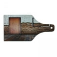 thumbnail image 1 of Antique Cutting Board, Picture Frame on Damaged Brick Wall Aged Old Room Rustic Wooden Floor, Tempered Glass Cutting and Serving Board, Wine Bottle Shape, Dark Orange Brown White, by Ambesonne, 1 of 1
