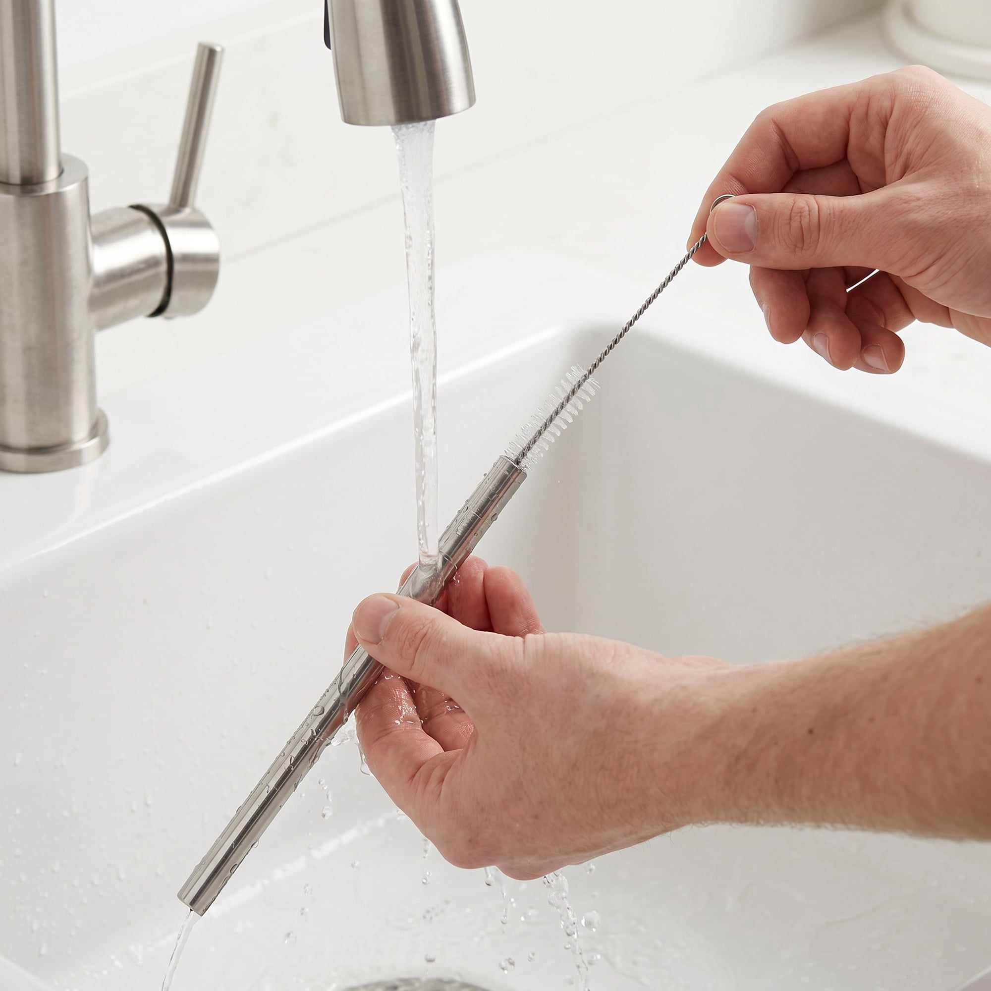 Unique Bargains 8Pcs Reusable Stainless Steel Straws with Brush Straight Pipe 0.3" x 11.8"