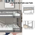 thumbnail image 5 of PORKISS Bunk Beds for Kids, Twin over Twin Floor Bunk Bed with Safety Rail and Ladder, Solid Wood Low Bunk Bed Frame for Boys Girls, No Box Spring Needed, Gray, 5 of 9