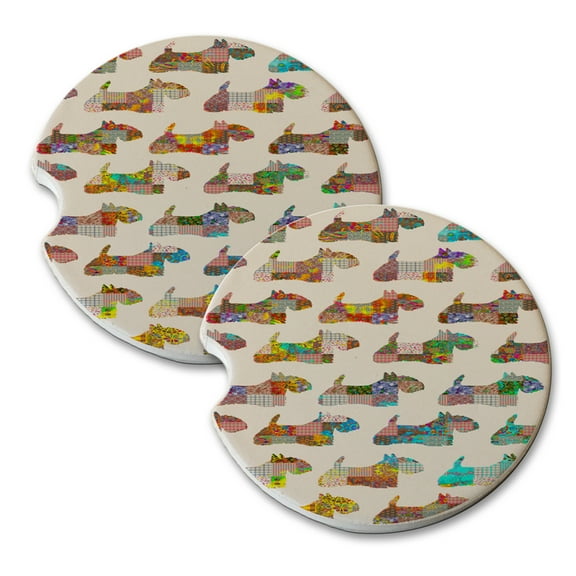 KuzmarK Sandstone Car Drink Coaster (set of 2) - Scottish Terrier Dog