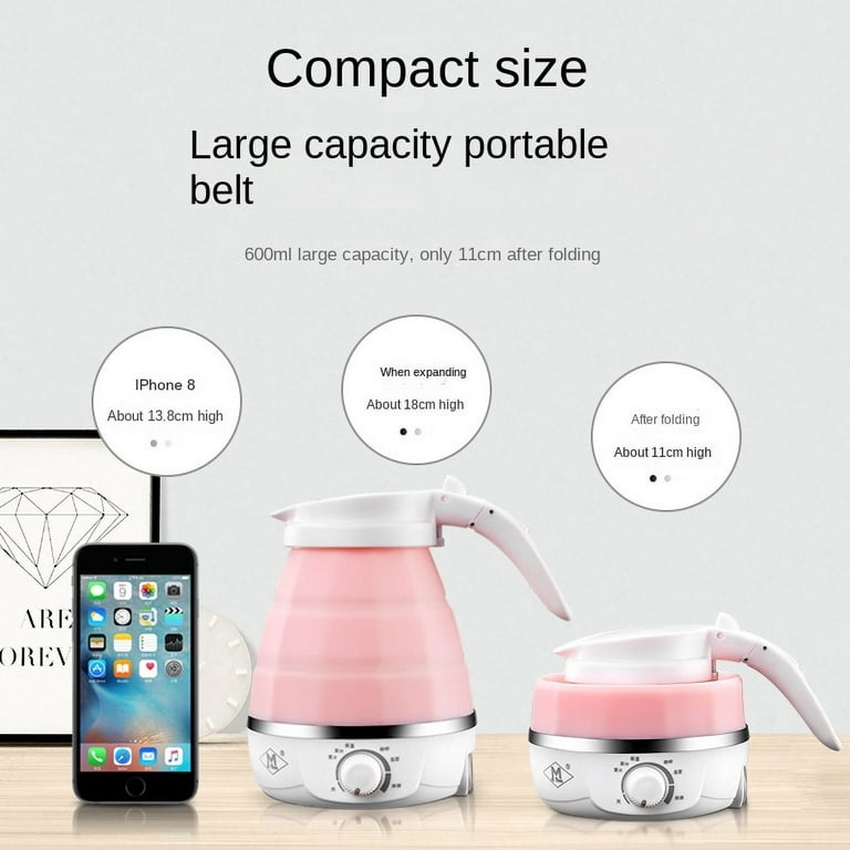 Travel Kettle,600ML Foldable Electric Kettle Food Grade Silicone Ultrathin  Electric Water Kettle with 2 Collapsible Cup, Portable Kettle with