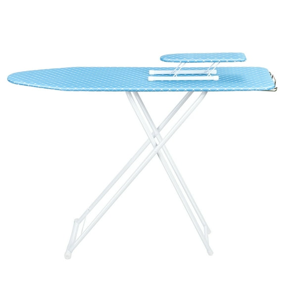 Nanly Ironing Board Full Size, Foldable Ironing Board with Removable Heat-Resistant Cover 42" 4-Leg Fold-Up Extended Ironing Board Blue Plaid Pattern Ironing Board