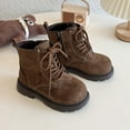 thumbnail image 4 of Dakaela 3-12Y Toddler Boys Girls Work Boots Suede Furry Lined Combat Ankle Booties Lace up Side Zipper Hiking Walking Shoes Brown, 4 of 8