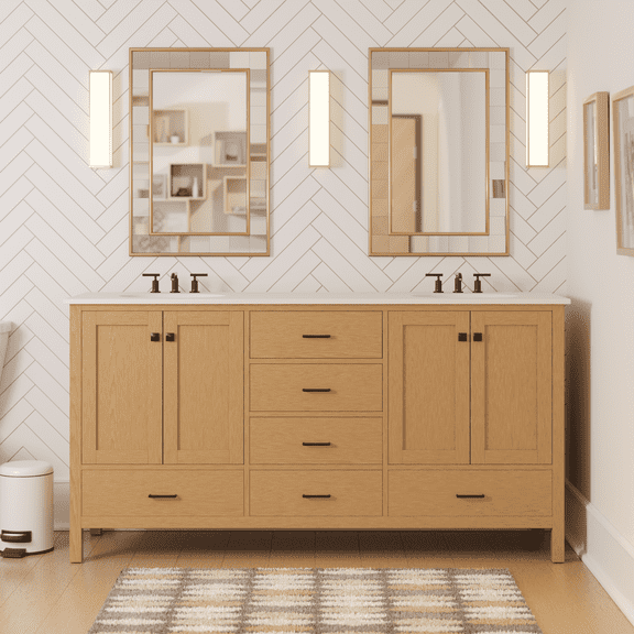 Horizon 72" Double Bathroom Vanity with Blonde Cabinet and Engineered White Top