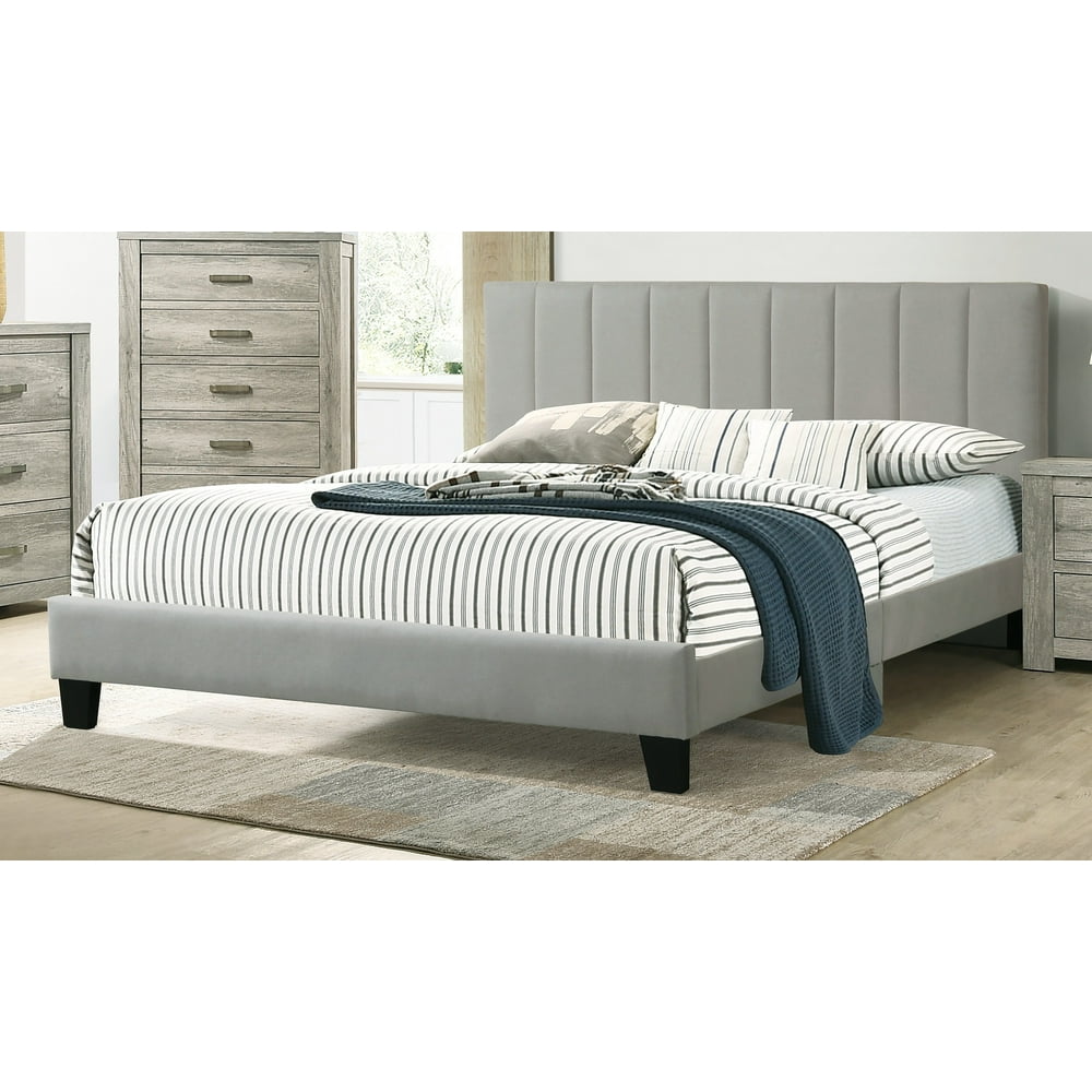 Simple Unique EASTERN KING SIZE BED Solid wood Bedframe Slats Gray