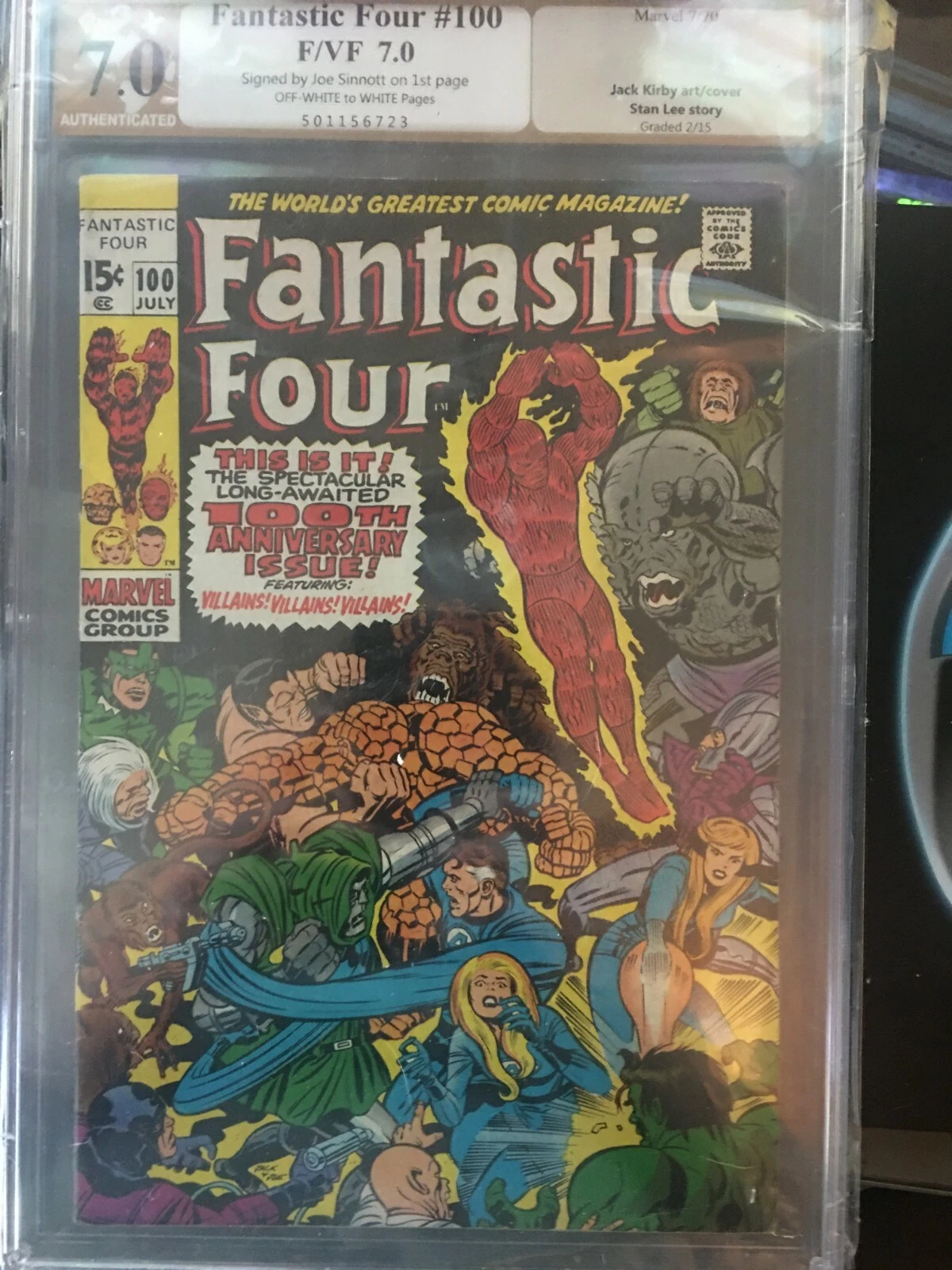 Fantastic Four #100 PGX (not CGC) 7.0 Signed Joe Sinnott (inside cover)