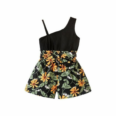 

Small Medium Sized Children S Summer Slanted Shoulders Sling Print Short Jumpsuit Fashion Casual Skirt 2 7 Years Old Summer Outfits