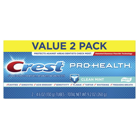 Crest Pro-Health Smooth Formula Toothpaste, Clean Mint Paste, 4.6 oz, Pack of 2