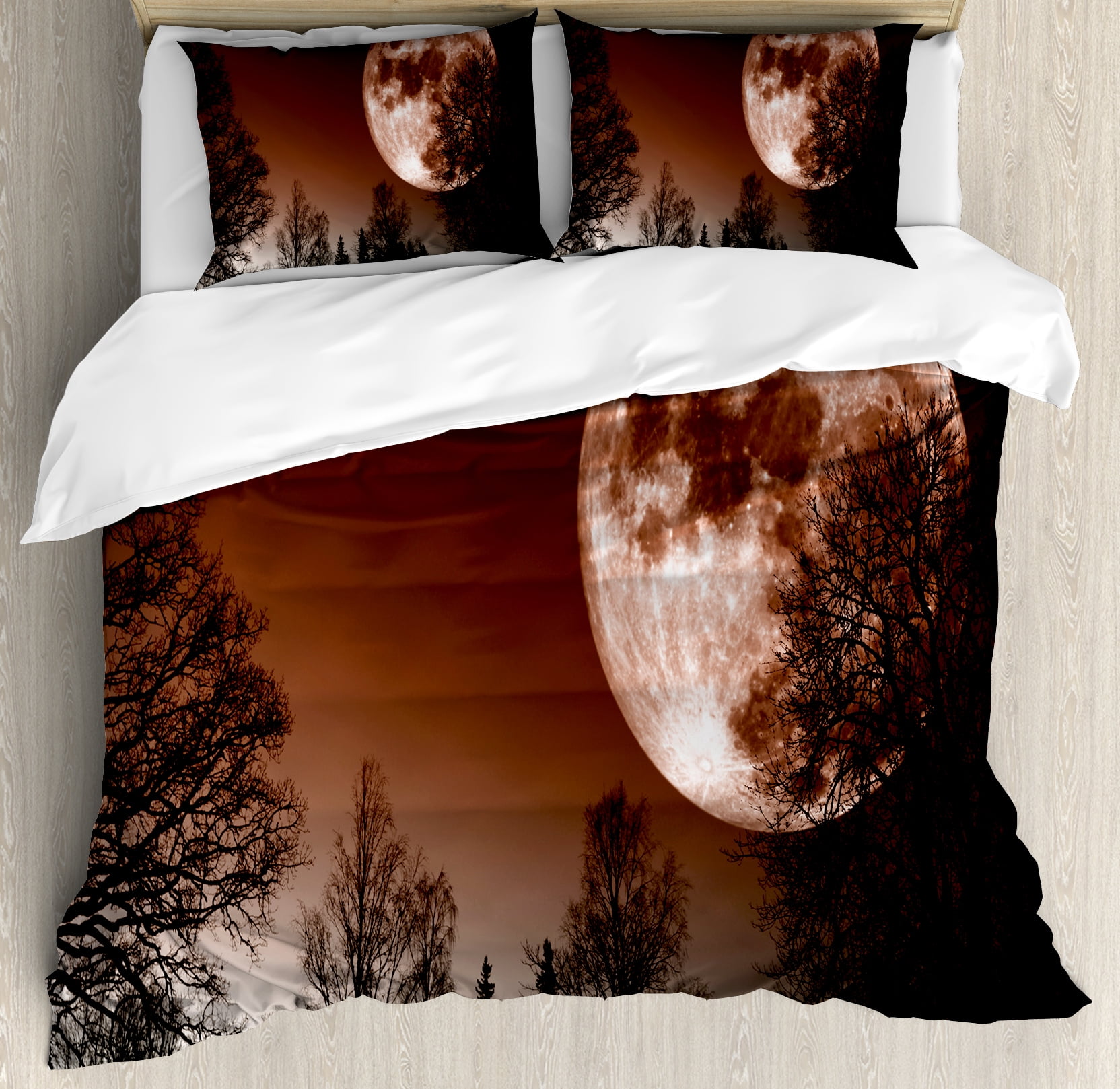 Moon Duvet Cover Set Abstract Color Scheme With Forest Detailed