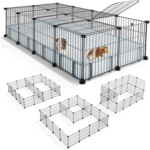 Guinea Pig Cages with Floor Mat, 20 Panels Guinea Pigs Playpen with Top Cover, Metal Rabbit Cage Indoor for Hedgehogs, Quail, Chickens (47" L x 24" W x 12" H)
