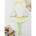 thumbnail image 5 of Women Triangle Halter Bikini Set High Cut String Thong Bathing Suit Self Tie Two Piece Swimsuit Swimwear with Faux Pearl Decor Blue S, 5 of 6