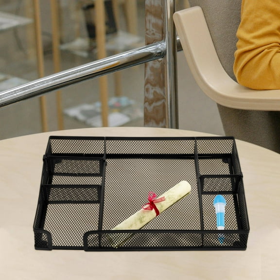 FOMIYES Pen Organizer for Desk Drawer 1Pack Multi-Functional Metal Mesh Organizer Categorized Storage Black