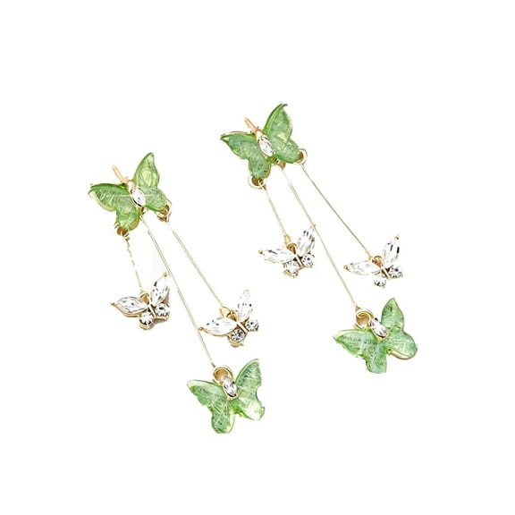 HIRPLIS Elegant Butterfly Long Tassel Earrings for Women Stainless Steel Drop Cubic Zirconia Inlaid Wedding Party Birthday Anniversary Holiday Daily Jewelry Gift Green