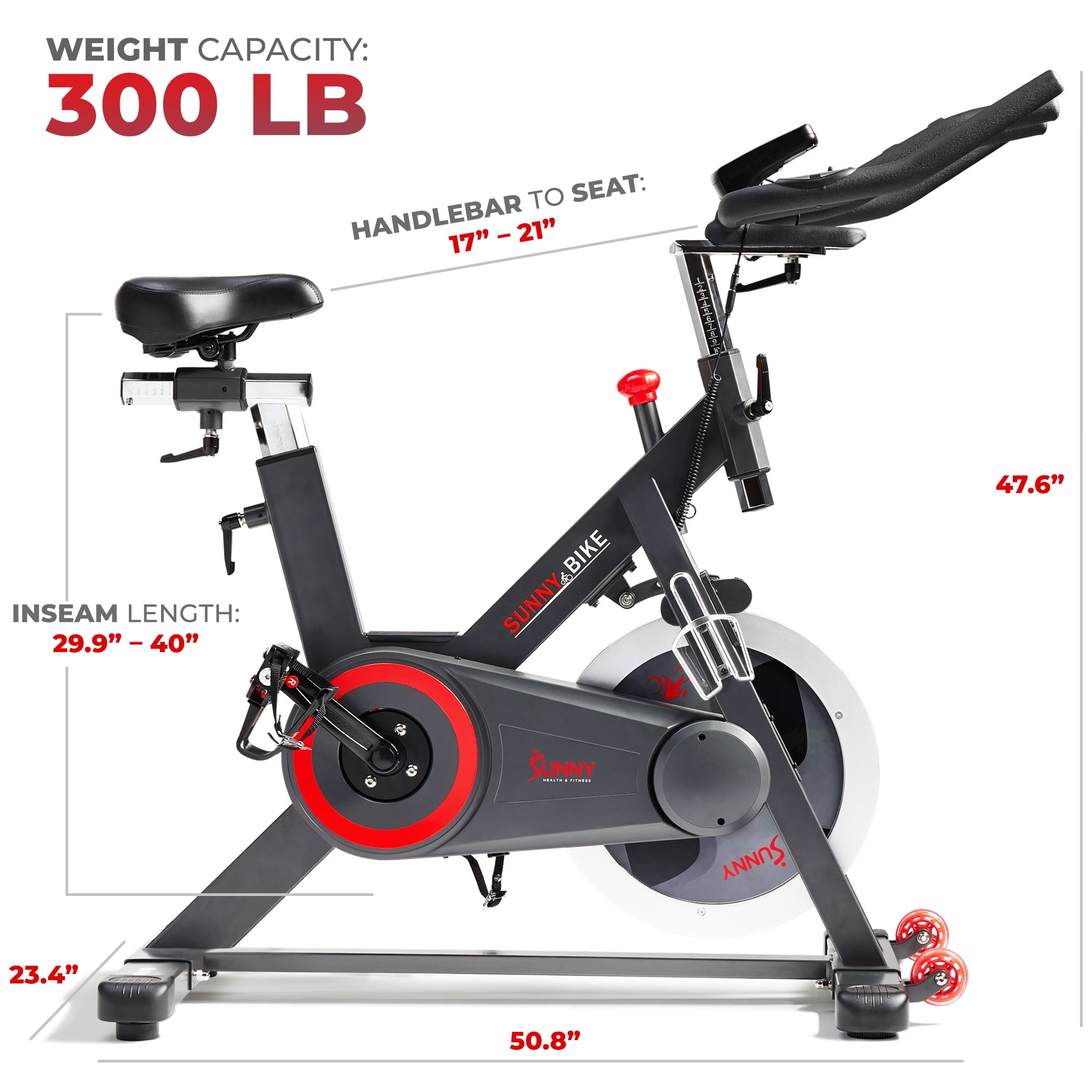 Sunny Health & Fitness Magnetic Exercise Bike, 44LB Flywheel & 300LB Weight Capacity for Intensive Home Workout