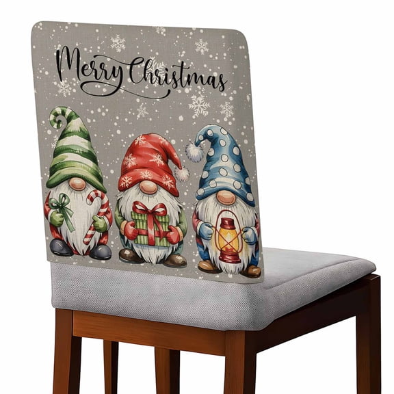 Merry Christmas Chair Covers Set of 1 Funny Red Blue Yellow Gnome Snow Chair Back Covers Stretch Removable Washable Slipcovers Protector for Dining Room Kitchen Party Decor