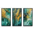 thumbnail image 2 of Designart "Golden Turquoise Breakers Abstract Waves V" Abstract Shapes Framed Wall Art Set Of 3 - Gold Transitional Frame Canvas Set For Living Room Decor, 2 of 6