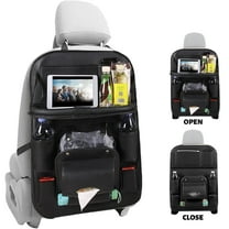 Car Seat Back Organizer, Car Seat Back Protectors Kick With Foldable Table Tray Backseat Car Organizer Mats Travel Accessories with 9 Storage Pockets (Black)