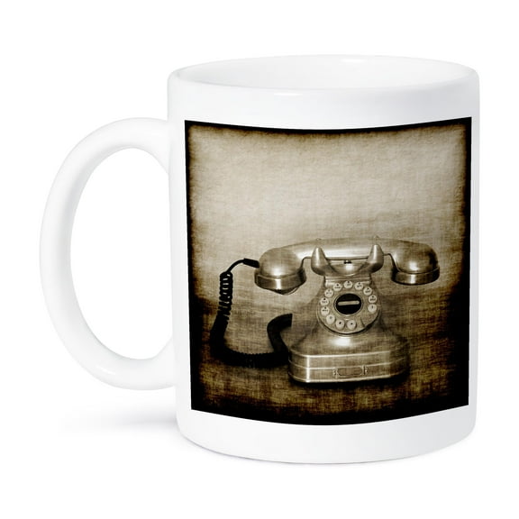 3dRose, Vintage telephone with modern dial grunge grungy abstract communication phone corded, 11oz Mug