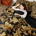 thumbnail image 4 of Manfei Teens Adults Bohemian Damask Bedding Comforter Set 7pcs,Black Golden Queen Bedding Sets Super Cozy,Exotic Style Queen Sheet Sets,Breathable Home Decor,Reversible, 4 of 8
