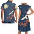 thumbnail image 5 of Garronmavis Moon Crane Couples' Outfits Husban and Wife Clothing Womens Short Sleeve Dress Flowy Beach Party Dresses Size 2XL and Mens Button Down Shirt, 5 of 7
