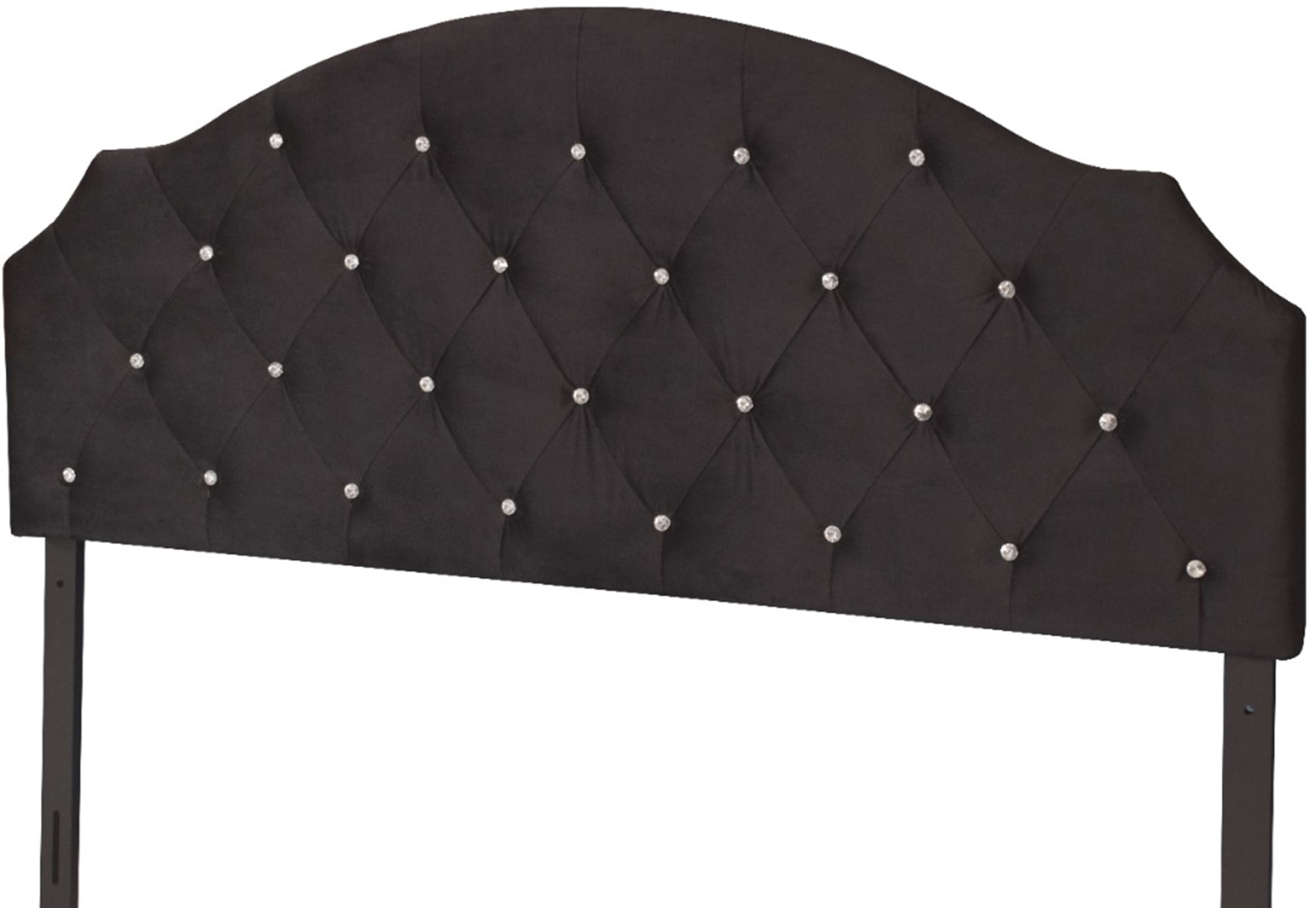 Home Design Evelina Queen Tufted Upholstered Headboard, Black, Velvet with Diamond Button Tufting, Modern Bedroom Furniture
