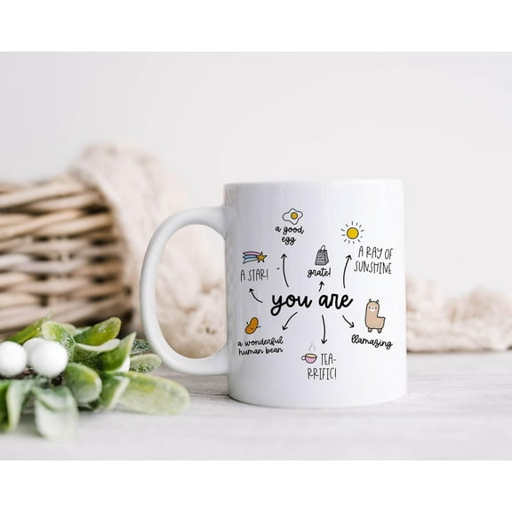 Inspirational Coffee Mug with Positive Messages, " You Are", White Ceramic Tea Cup, Gift for Friends, Coworkers, or Yourself, Birthday, Christmas, Back To School, 11oz