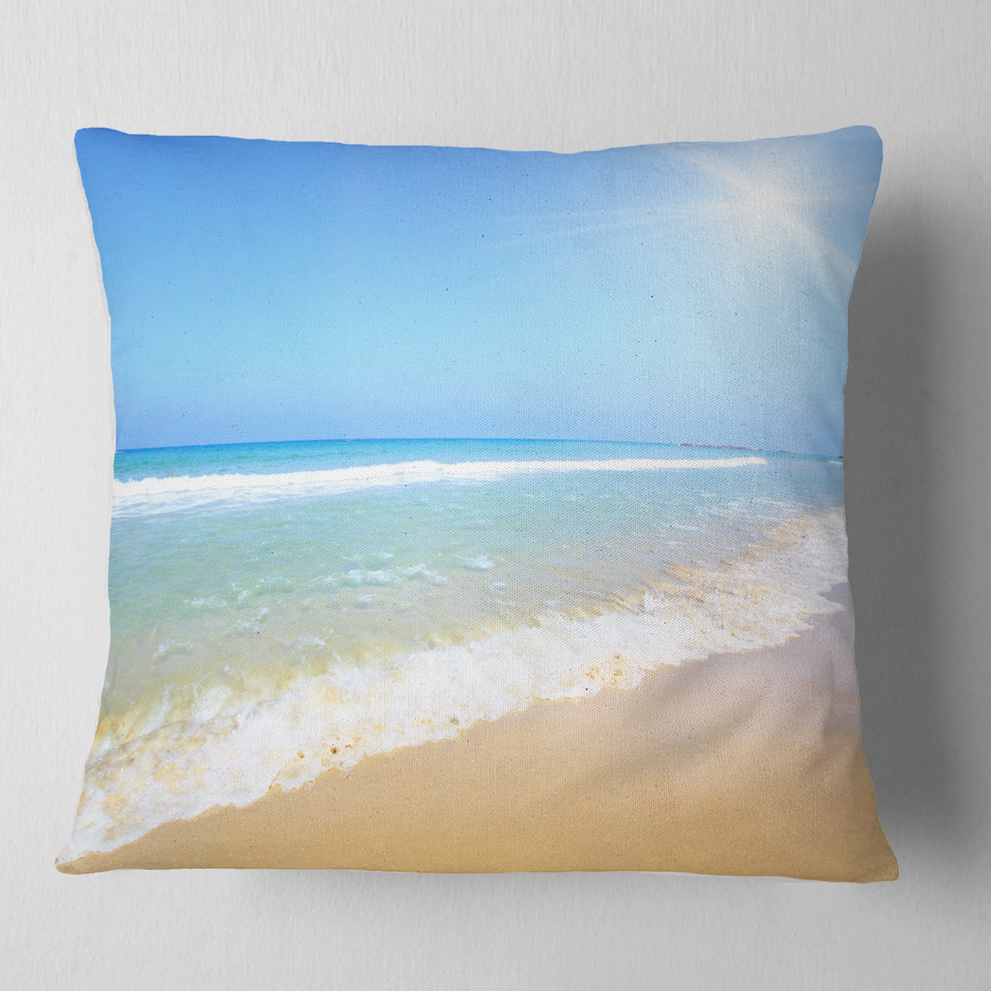 Designart Sun Over Tropical Beach - Seashore Photo Throw Pillow - 16x16