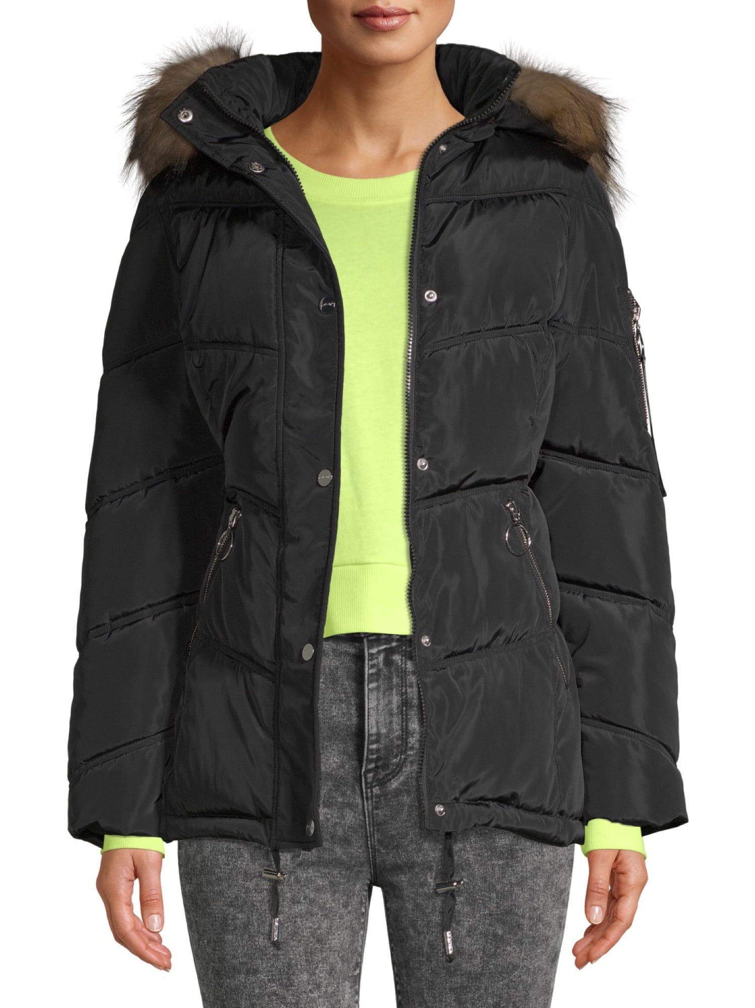 long puffer jacket with fur hood