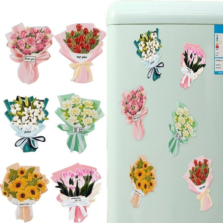 

UDIYO 3 PCS Decorative Refrigerator Magnets Flower Bouquet Home Office Decor