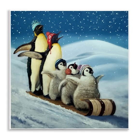 Stupell Industries Sleigh Ride Snowy Penguins Wall Plaque Art design by Lucia Heffernan, 12 x 12
