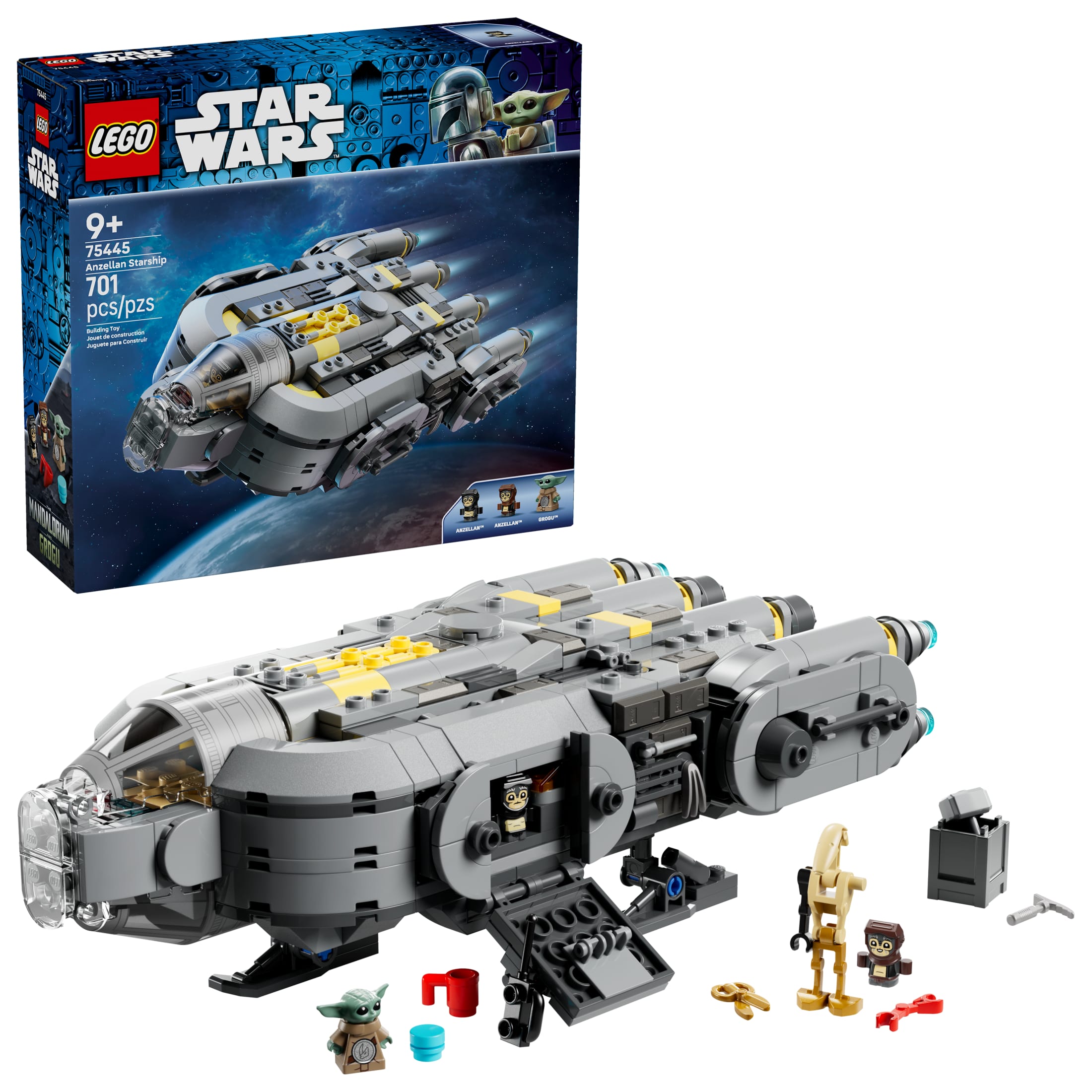 LEGO Star Wars: The Mandalorian and Grogu Anzellan Starship Building Toy - Build and Display Set for Boys & Girls, Ages 9+ - Star Wars Gifts for Kids - W/ Grogu & 2 Anzellan Figures - 75445