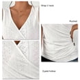thumbnail image 4 of Camiseta sin mangas fruncida con cuello en V para mujer, camisa sin mangas con decoración de botones huecos y ojales, cintura de Color liso, 4 of 6