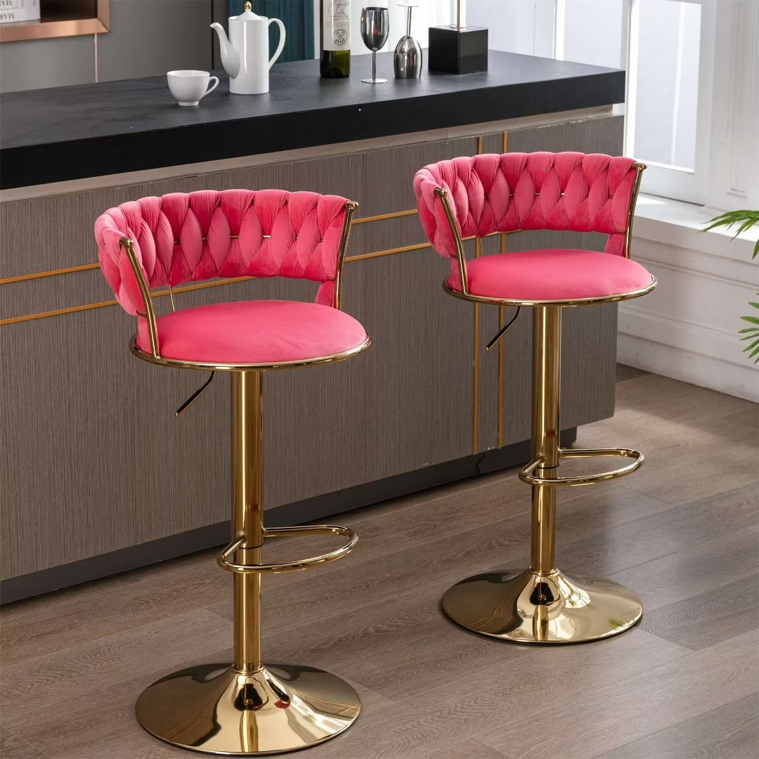 Velvet Swivel Bar Stools Set of 2, Modern Height Adjustable Stool Chair