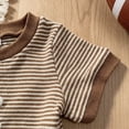 thumbnail image 5 of CUZIBR Toddler Baby Boys Summer Outfits Short Sleeve Cute Striped Rugby Football Embroidery Crewneck T Shirt Pullover Tops Elastic Waist Shorts Ribbed Beach 2 Piece Sets,Brown,12-18 Months, 5 of 7