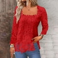 thumbnail image 2 of Lace Tops for Women Elegant Lace Crochet Square Neck Blouse Long Sleeve Loose Fit Tunic Tops Outdoor Going Out Tshirt, 2 of 6
