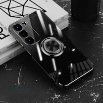 Allytech Clear Plating Case for Samsung Galaxy S24 Plus with Stand, 360° Rotatable Magnetic Ring Holder Support Car Mount,  Soft TPU Bumper Ultra Thin Slim Protective Case for Women Men - Black