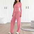 thumbnail image 2 of OIOLOYJM Two Piece Sets for Women Flowy Dressy Lounge Set Fashion Long Sleeve Cropped Tops Wide Leg Drawstring Pants Casual Outfits Spring Summer Vacation Travel Tracksuit Pink M, 2 of 4