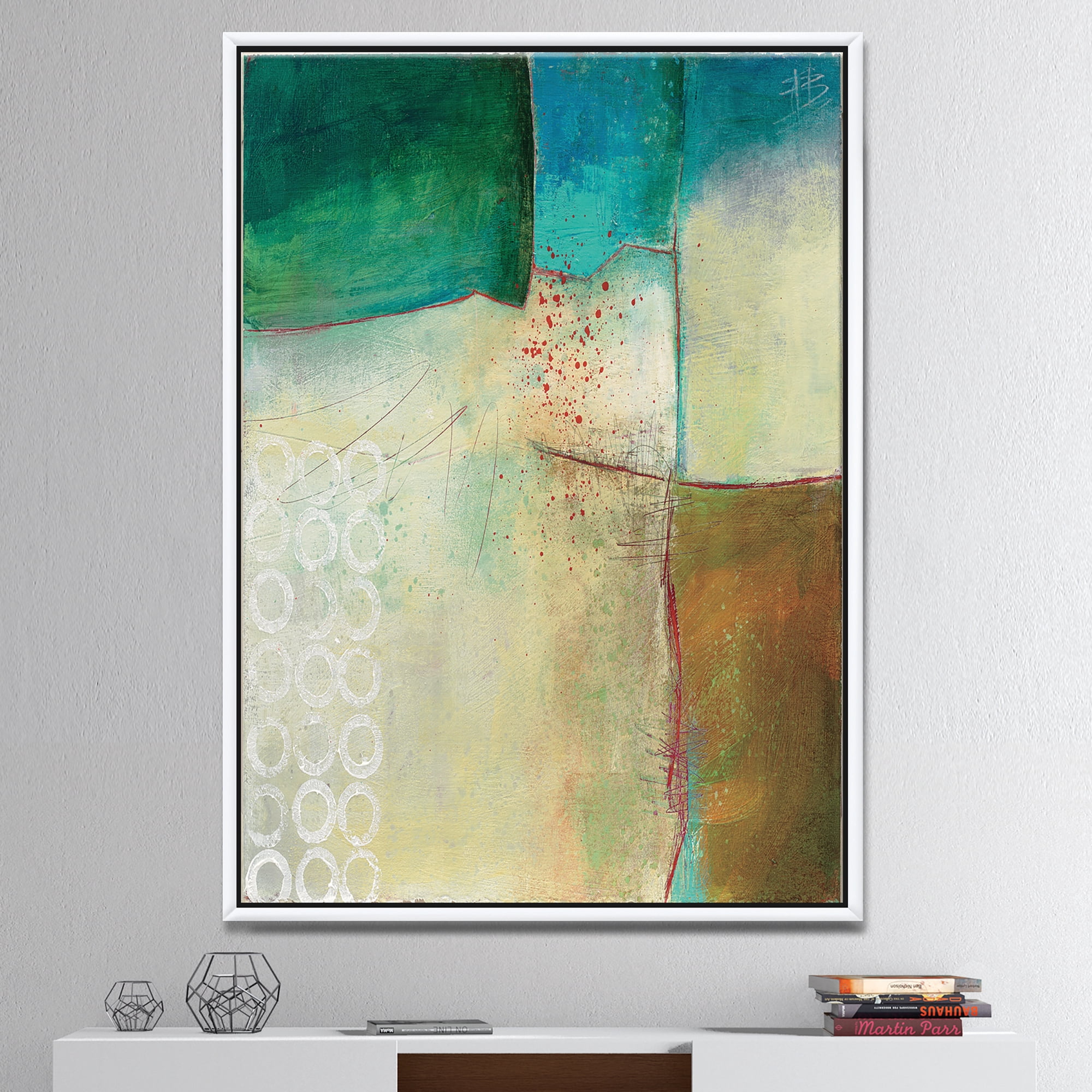 Designart ' Abstract Impression of Watercolour Blue and Yellow ' Traditional Framed Canvas