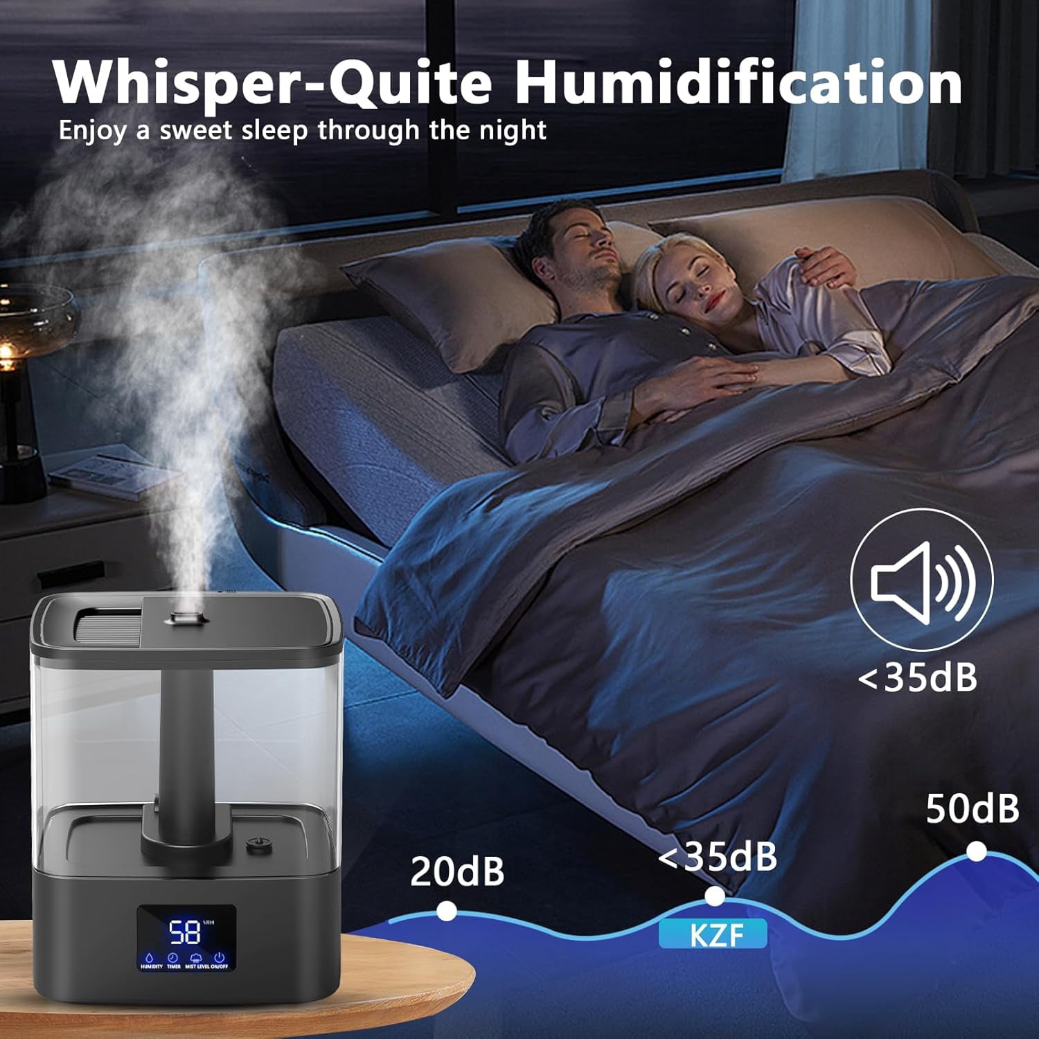 4L Top Fill Humidifiers for Bedroom & 60H Runtime - Cool Mist Humidifier, 3 Mist Levels, 8H Timer, Essential Oil Tray, Humidity Display, Quiet for Bedroom, Baby, Plants, Large Room (Black, 4L)
