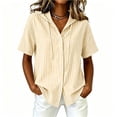 thumbnail image 2 of Fancifize Short Sleeve Hoodies for Women V Neck Striped Button Down Shirts Casual Loose Blouses Summer Hooded Tops, 2 of 5