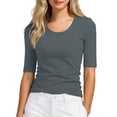 thumbnail image 2 of CUZIBR Women Classic Tshirts Half Sleeve Crewneck Slim Fit Basic T Shirt Solid Color Casual Fashionable Layering Trendy Basic Cute Tunic Tee Tops Breathable Comfortable Dailywear,Dark Gray,XXXXXL, 2 of 4