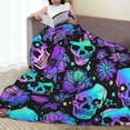 thumbnail image 5 of Skull Throw Blanket Plush Flannel Skull Gifts for Women Men Adults Soft Warm Lightweight Office Home Couch Sofa Couch Living Room Bed Camping Travel 60"x50" Skull Blankets Skull Decor, 5 of 6