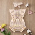 thumbnail image 7 of URMAGIC Summer Baby Girls Ruffle Sleveless Stripe Knitted Romper and Headband Outfits, 7 of 7