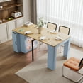 thumbnail image 2 of Euroco 59" Extendable Dining Table with 3 Removable Leaves for 4,Mobile Rolling Island Table with Power Outlet and Saving-Space Cabinet for Kitchen Living Room,Grey-Blue, 2 of 11