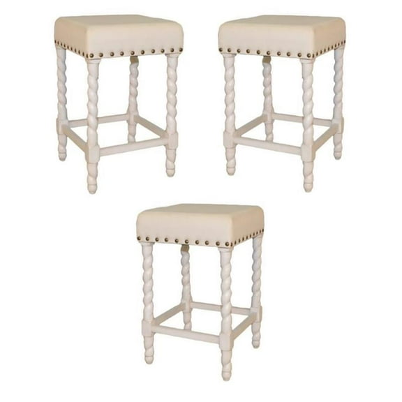 Home Square 24" Counter Stool in Vintage White Linen - Set of 3