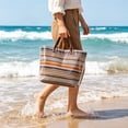 thumbnail image 5 of Tote Bag for Women Waterproof PVC Glossy Tote Bag Vintage Striped Faux-Woven Handbag for Work Travel Beach, 5 of 6