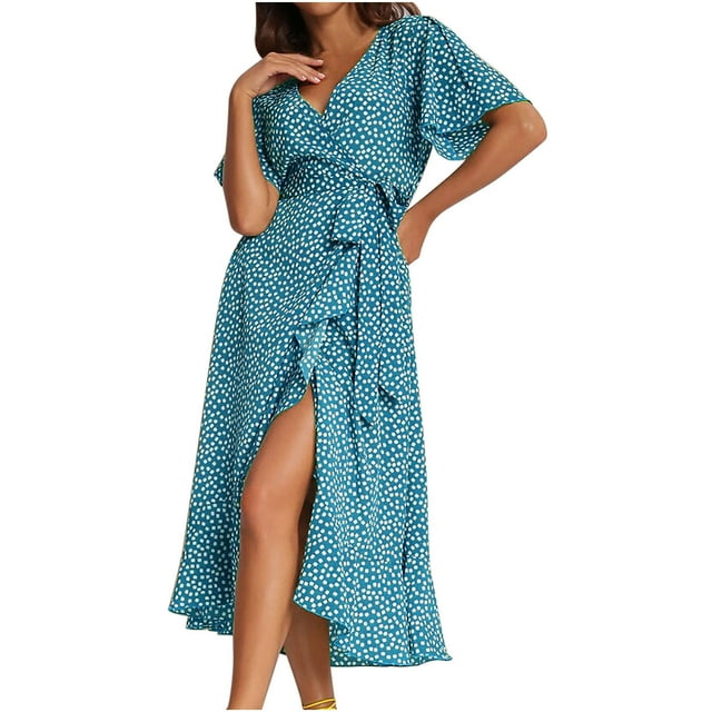 Vestidos Para Mujer Vestidos A Media Pierna Vestido Bohemio Moderno Con Cuello en V Suelto Manga Corta Estampado Vestido Largo Hasta La Rodilla Odeerbi ODB164320